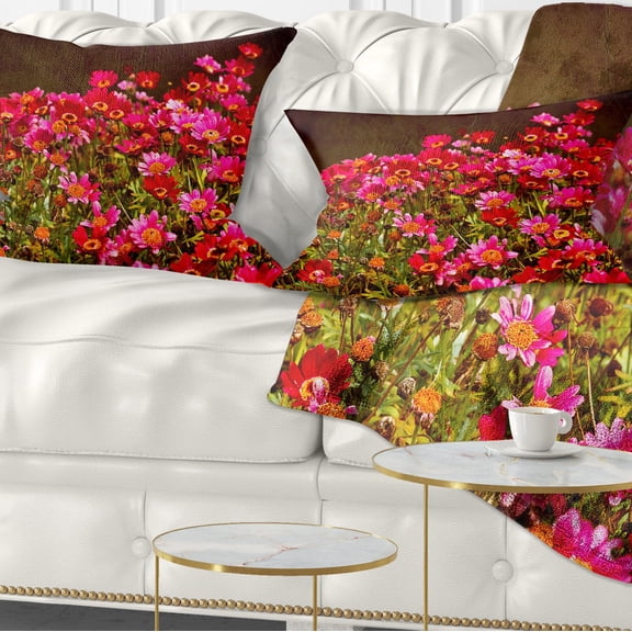 Designart Small Red Flowers in Spring Photo - Floral Throw Pillow - 12x20