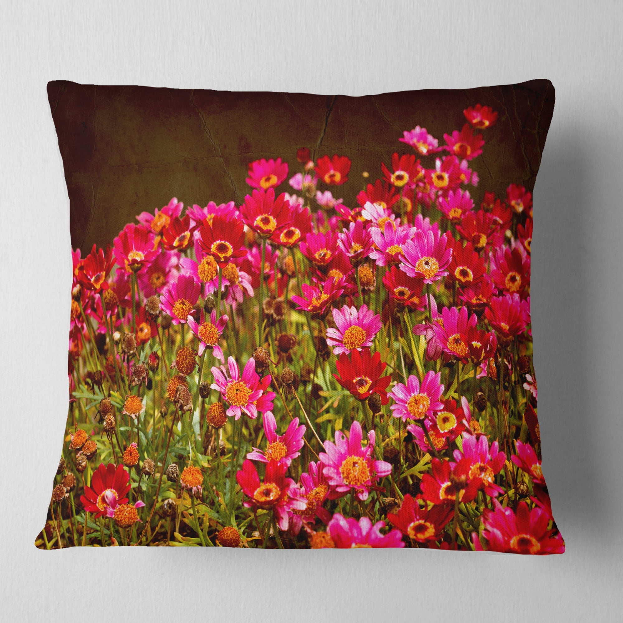 Designart Small Red Flowers in Spring Photo - Floral Throw Pillow - 16x16