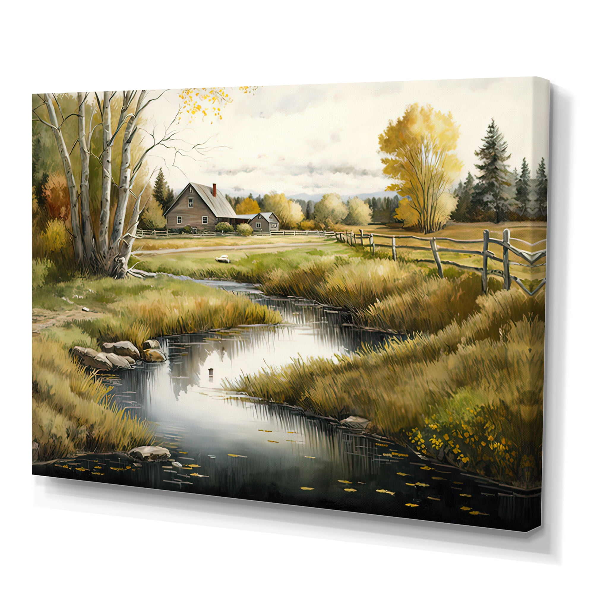Designart Small River To The Barn Canvas Wall Art