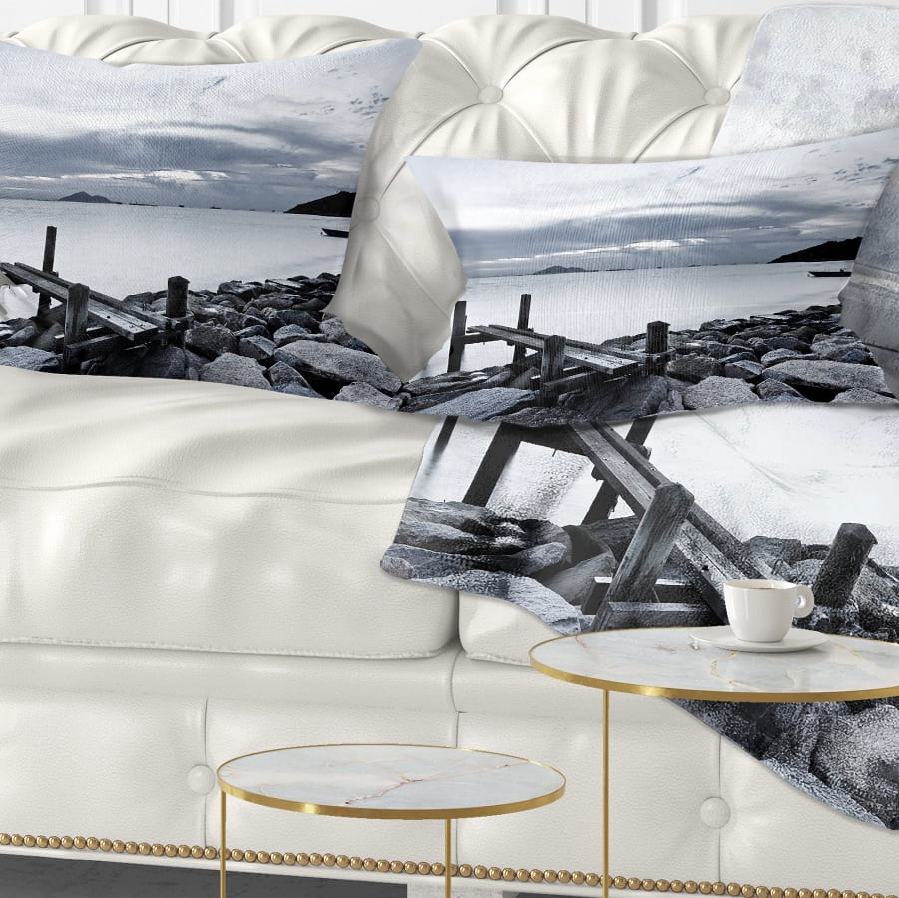 Designart Small Sea Bridge from Rocky Beach - Landscape Printed Throw Pillow - 12x20