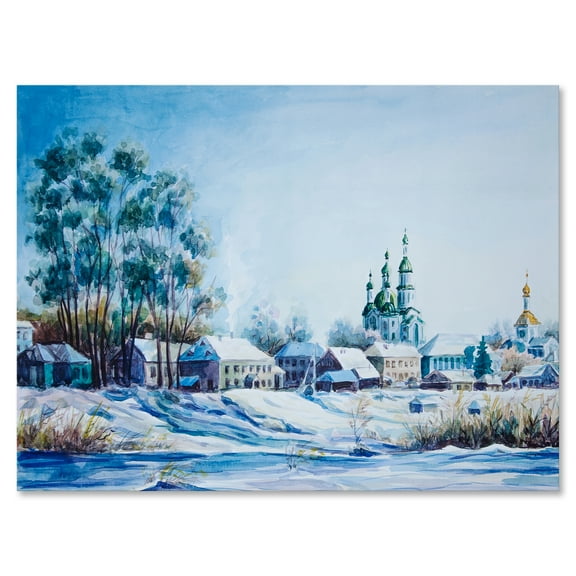 Designart ' Small Town Covered In Snow In Winter Times ' Traditional Canvas Wall Art Print