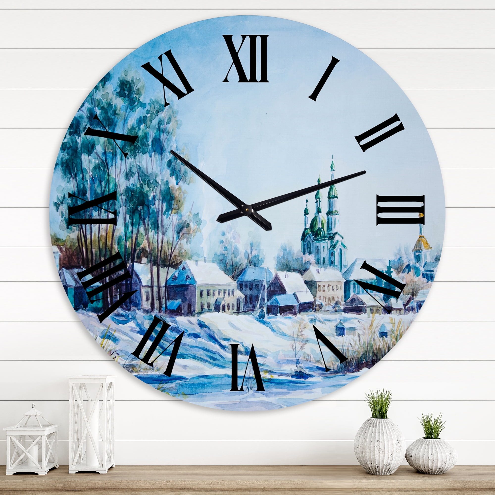 Designart 'Small Town In Winter Times' Traditional Wall Clock