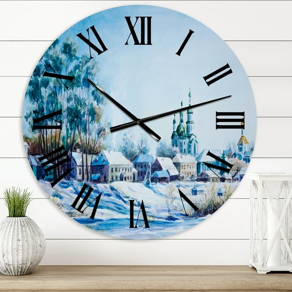 Designart 'Small Town In Winter Times' Traditional Wall Clock