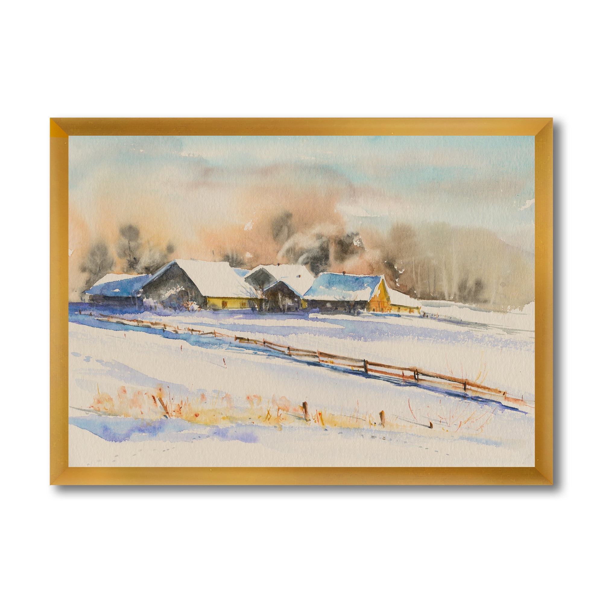 Designart 'Small VIllage At Evening Covered With Snow' Traditional Framed Art Print
