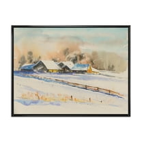 Designart 'Small VIllage At Evening Covered With Snow' Traditional Framed Canvas Wall Art Print