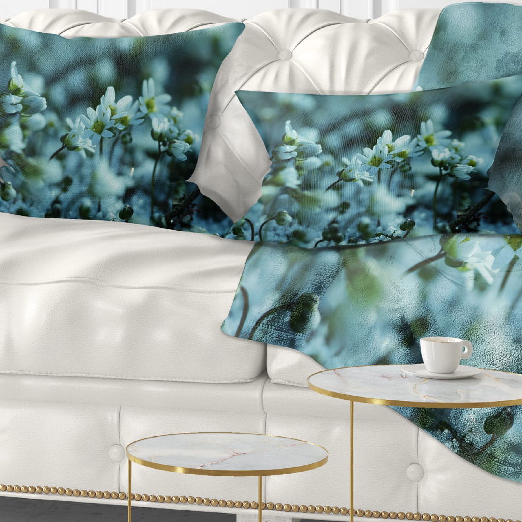 Designart Small White Flowers on Blue Background - Floral Throw Pillow - 12x20