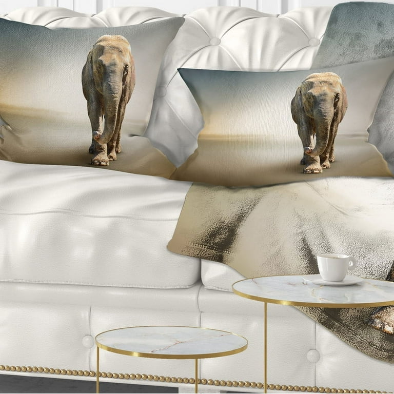 Designart Smart Elephant Walking Animal Throw Pillow 12x20