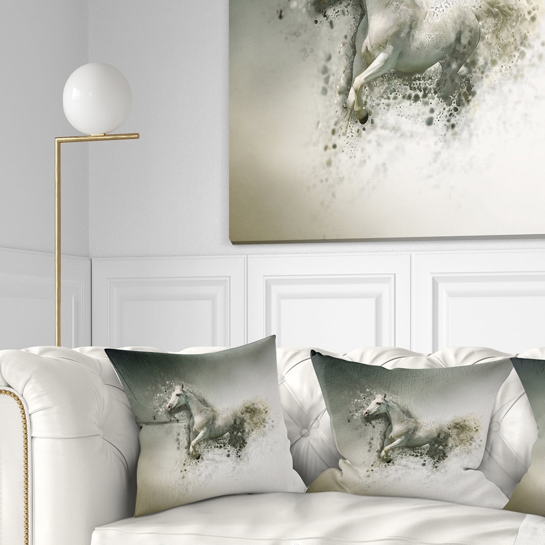 Designart Smart White Horse Running - Animal Throw Pillow - 16x16