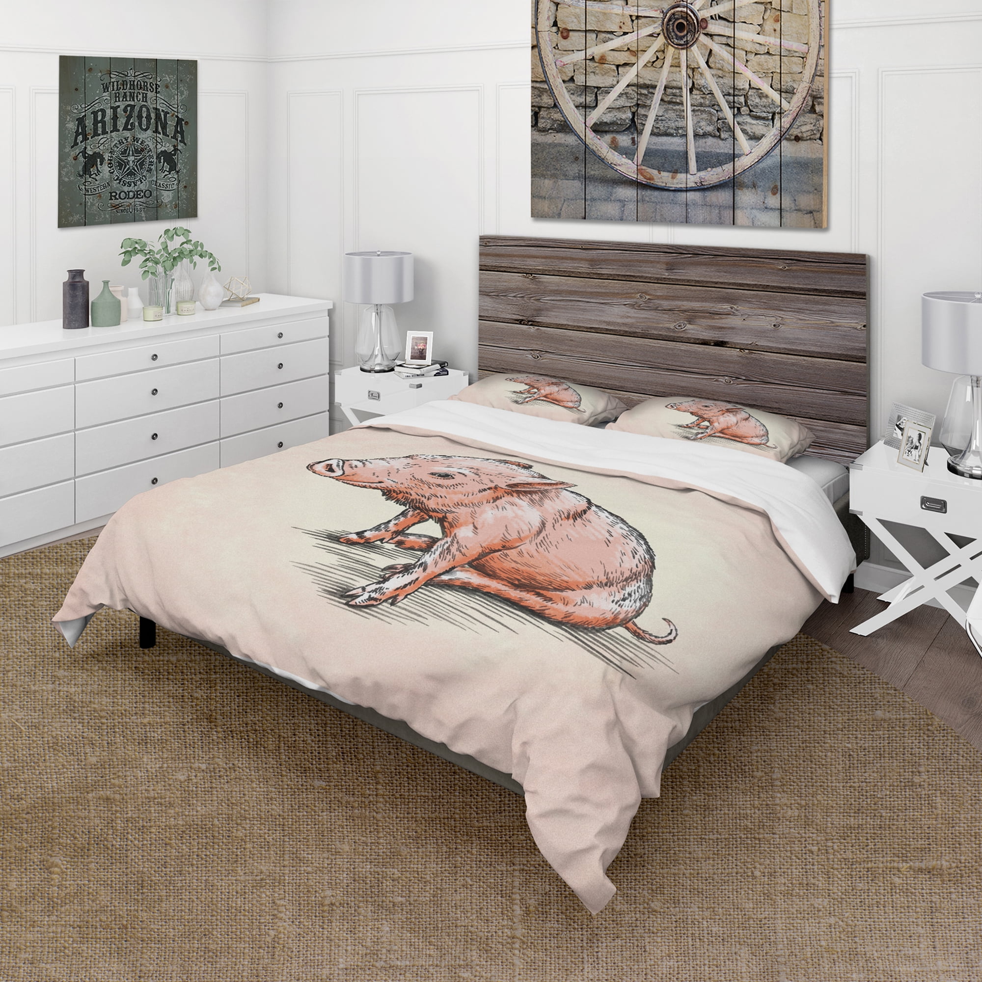 Designart 'Smiling Pig in Brush Painting' Farmhouse Animal Duvet Cover Set
