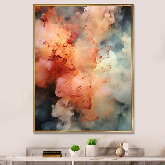 Designart "Smoke Beyond Boundaries" Abstract Framed Wall Art - Modern Red Abstract Collages Living Room Framed Canvas Art