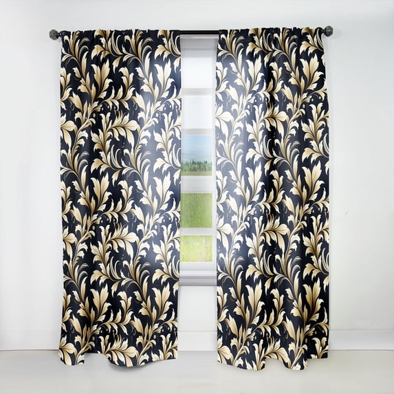 Designart "Smooth Beige Damask Elegance" Damask Room Darkening Curtain Single Panel