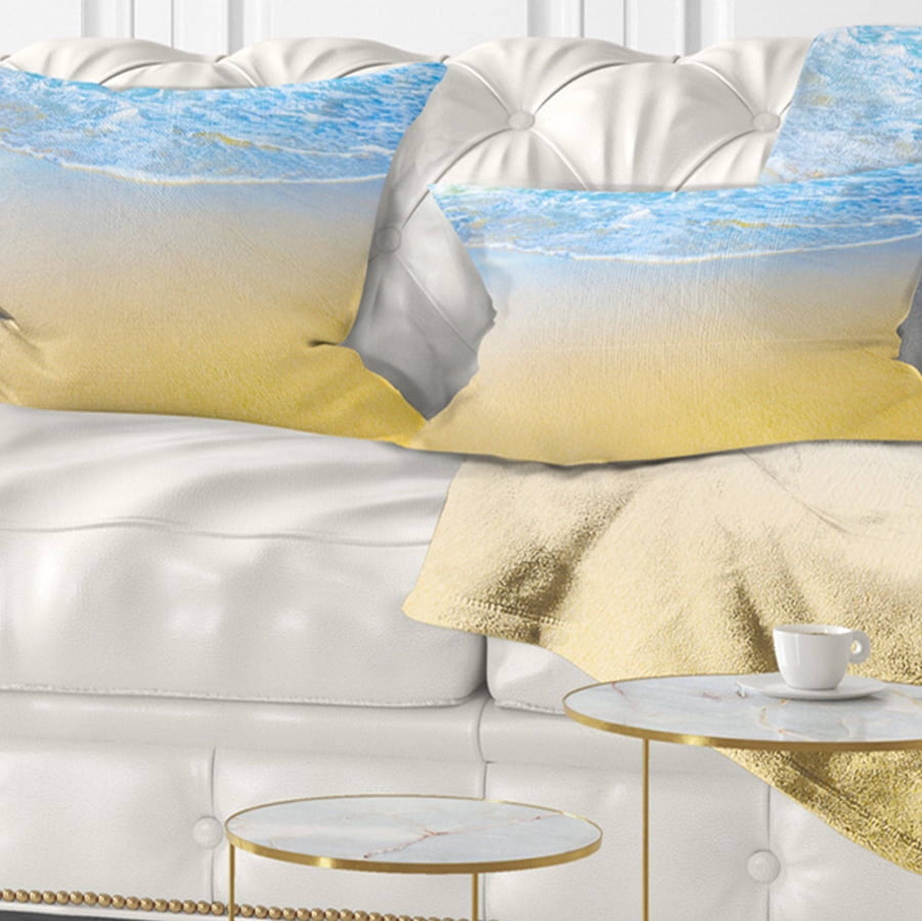 Designart Smooth Sea Surf over Blue Waters - Seashore Throw Pillow - 12x20