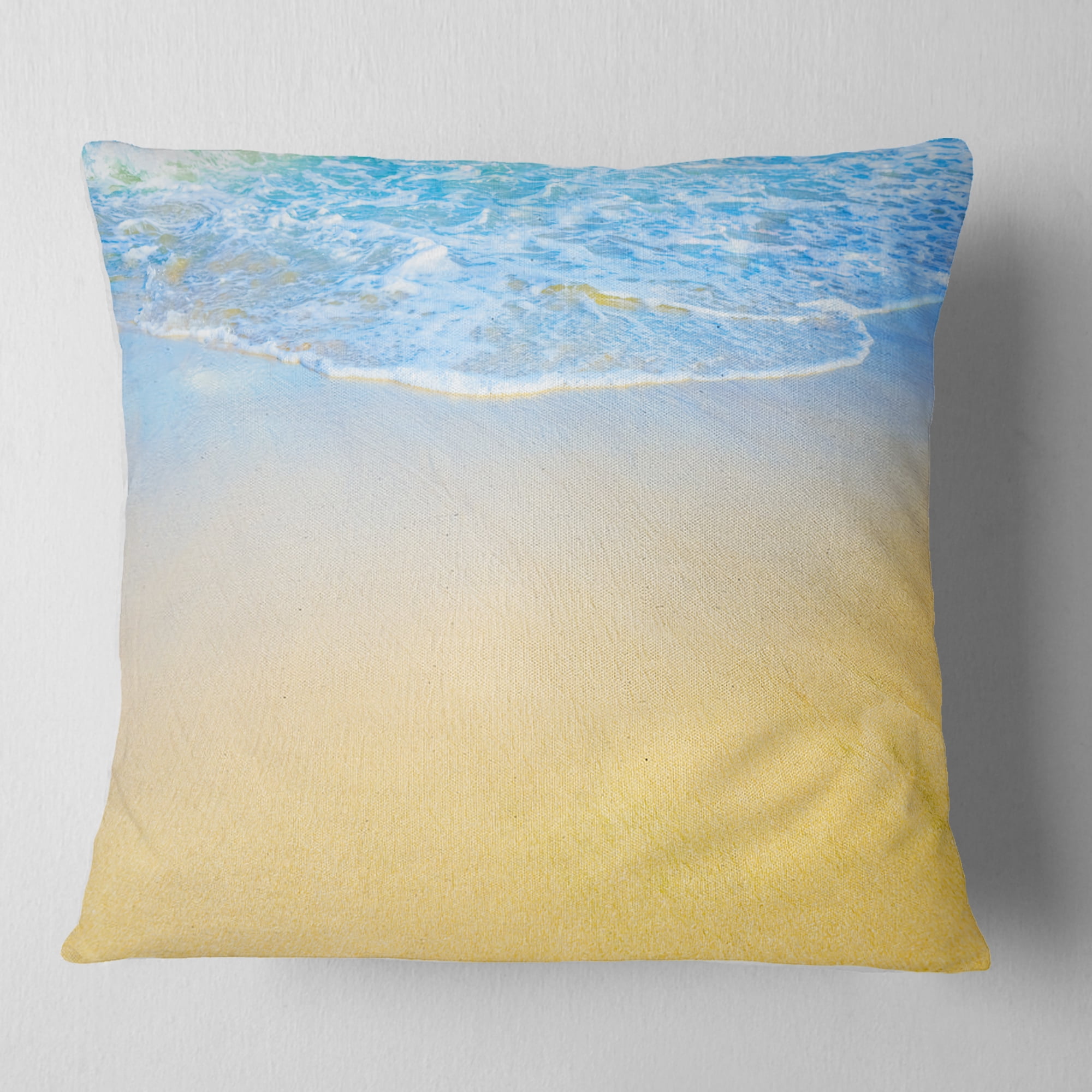 Designart Smooth Sea Surf over Blue Waters - Seashore Throw Pillow - 18x18