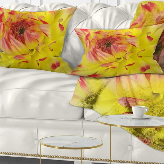Designart Smooth Yellow Red Flower Petals - Floral Throw Pillow - 12x20