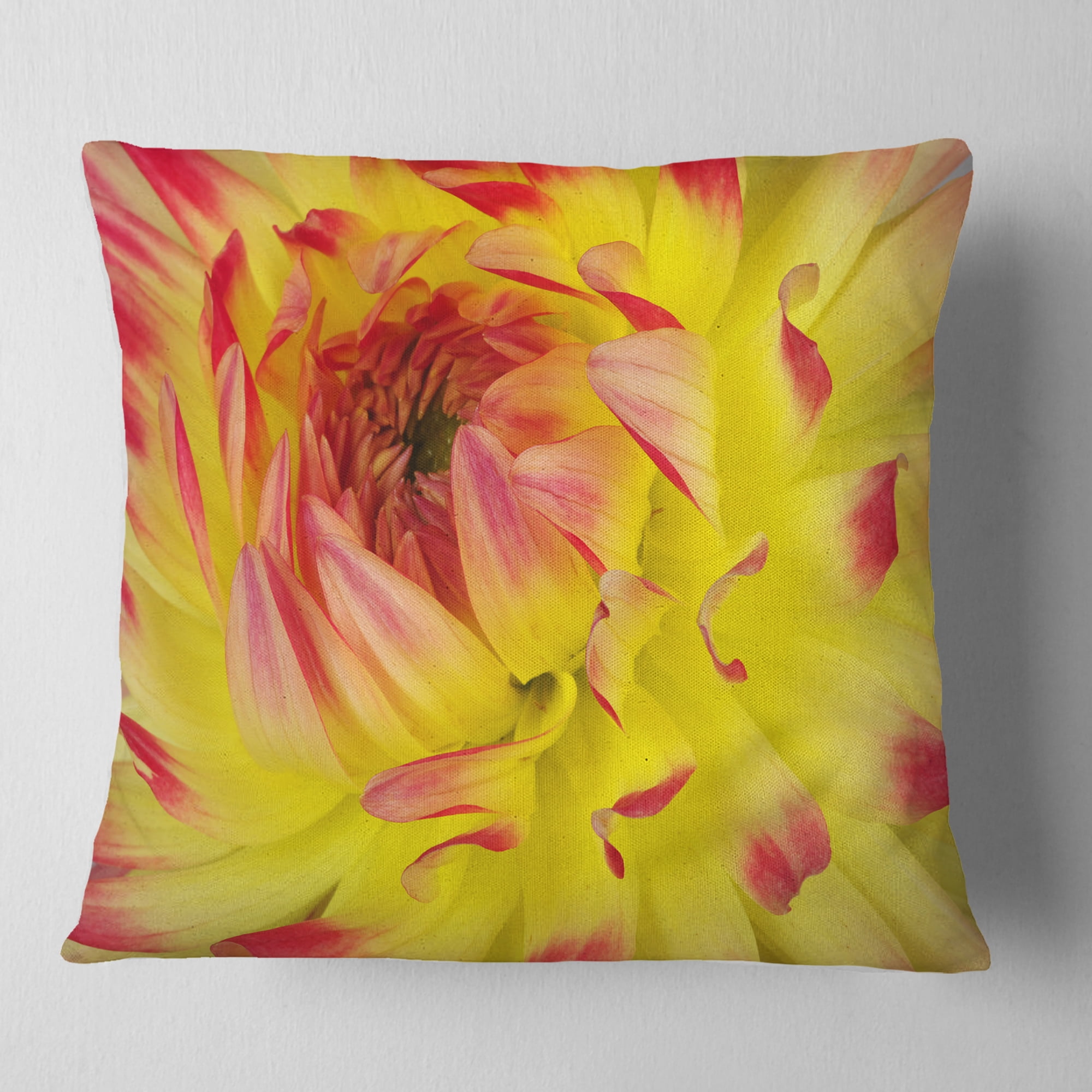 Designart Smooth Yellow Red Flower Petals - Floral Throw Pillow - 18x18
