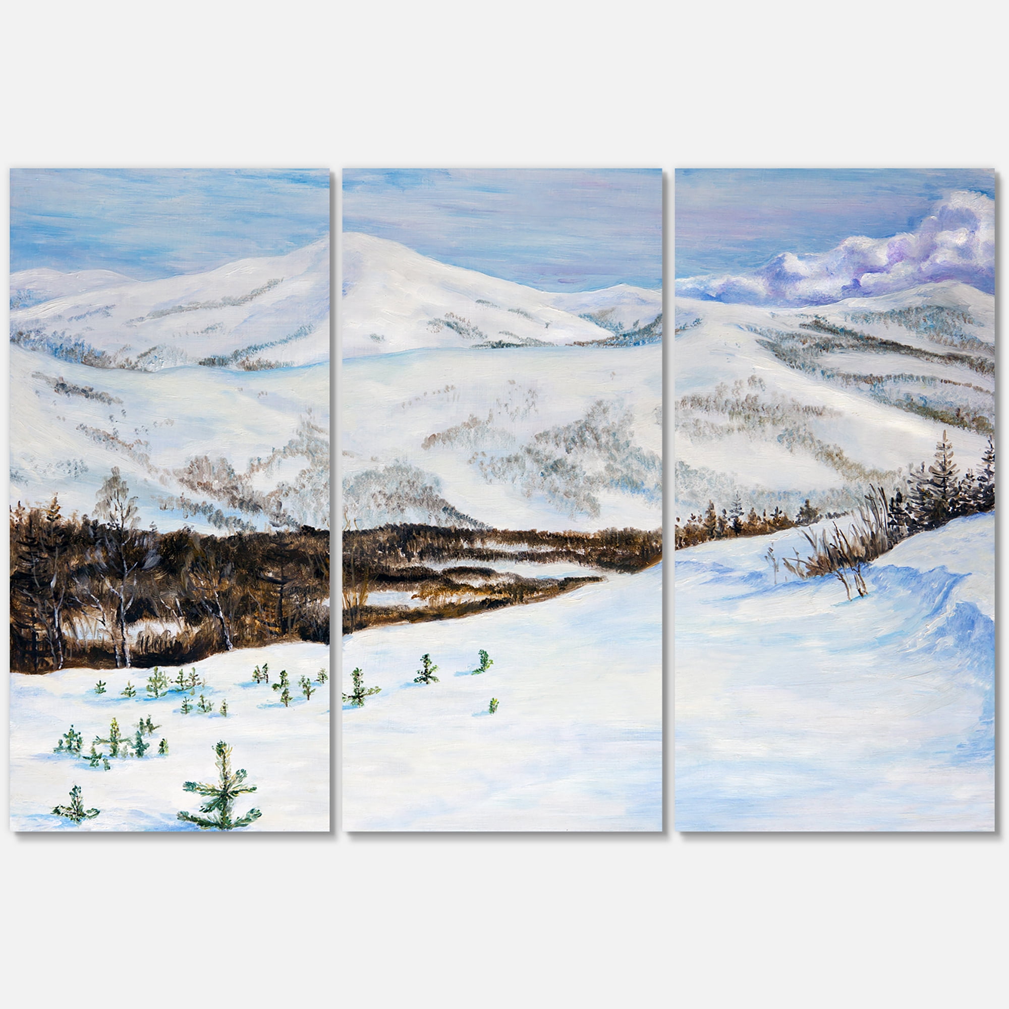 Designart ' Snow-Capped Mountains With Winter Landscape ' Traditional Canvas Wall Art Print