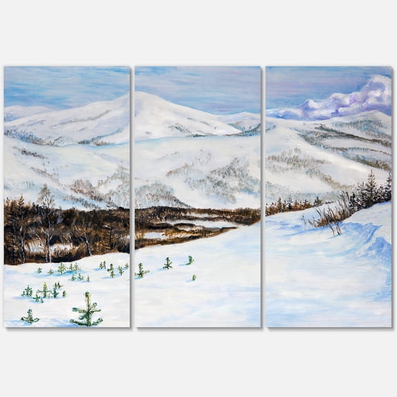 Designart ' Snow-Capped Mountains With Winter Landscape ' Traditional Canvas Wall Art Print