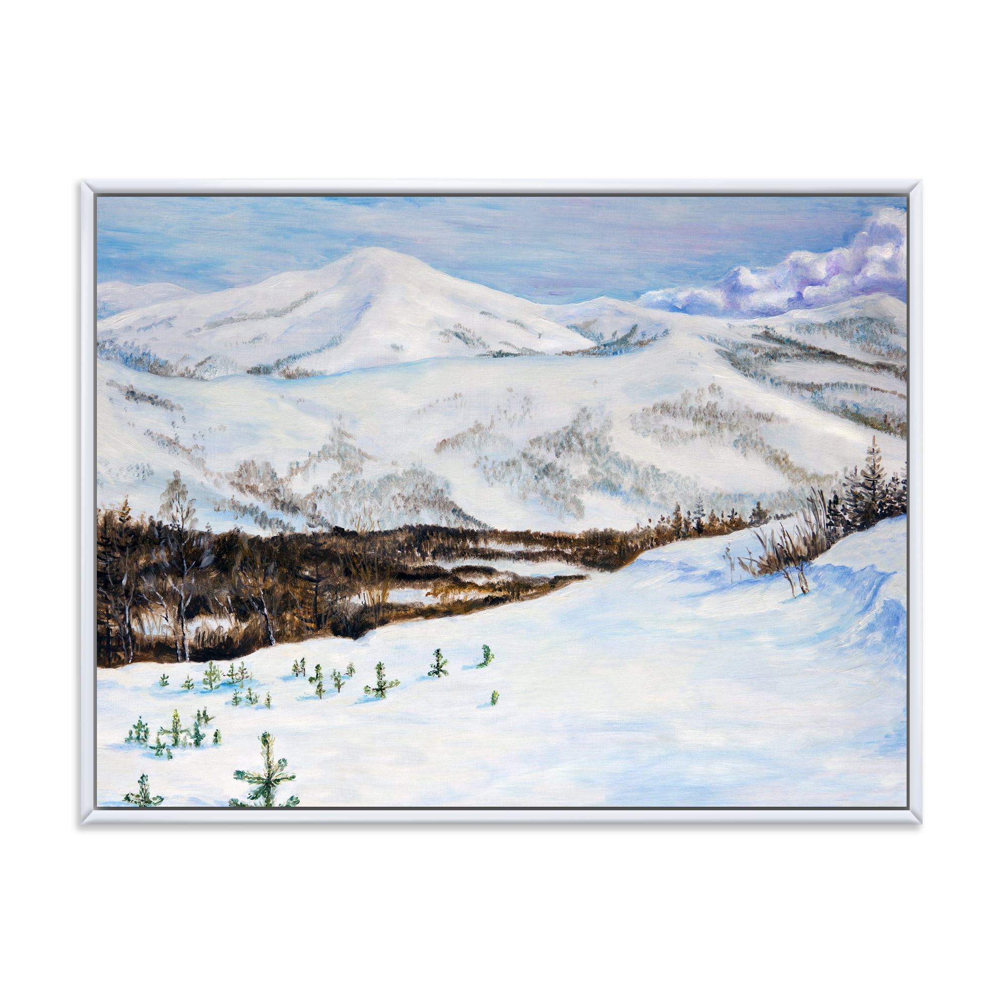 Designart 'Snow-Capped Mountains With Winter Landscape' Traditional Framed Canvas Wall Art Print