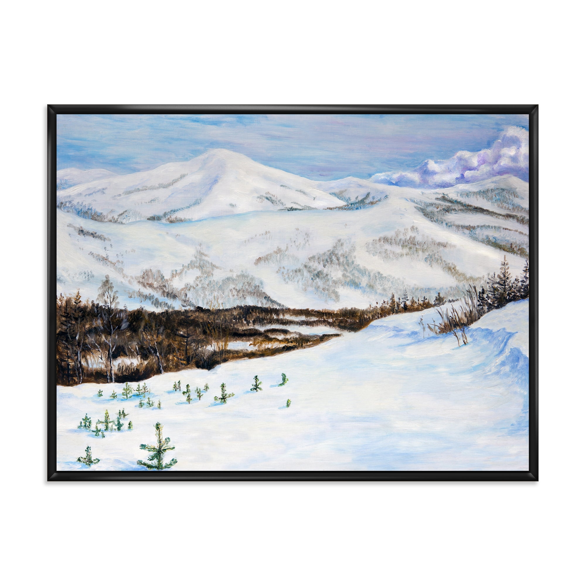 Designart 'Snow-Capped Mountains With Winter Landscape' Traditional Framed Canvas Wall Art Print