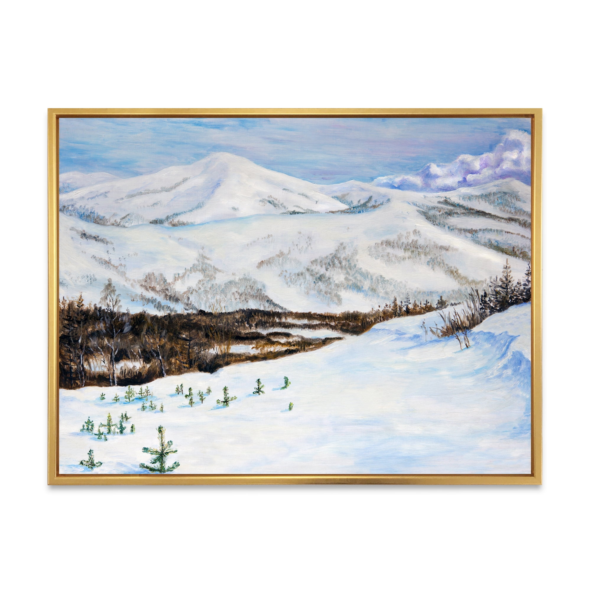 Designart 'Snow-Capped Mountains With Winter Landscape' Traditional Framed Canvas Wall Art Print