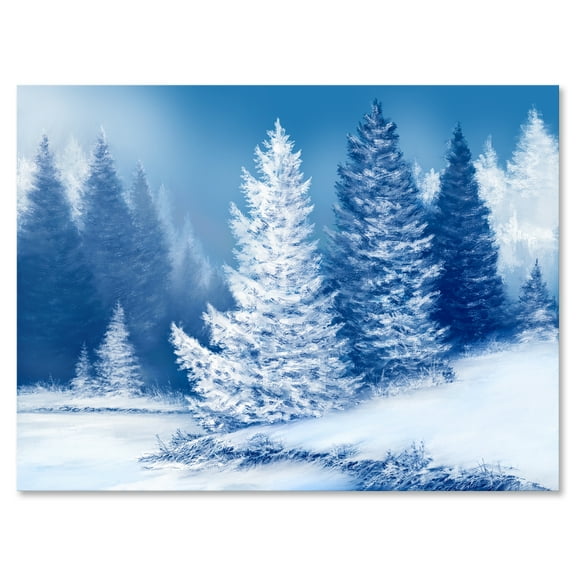Designart ' Snow Covered Trees With Dreamlike Spruce Forest ' Lake House Canvas Wall Art Print