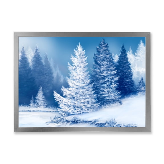 Designart 'Snow Covered Trees With Dreamlike Spruce Forest' Lake House Framed Art Print