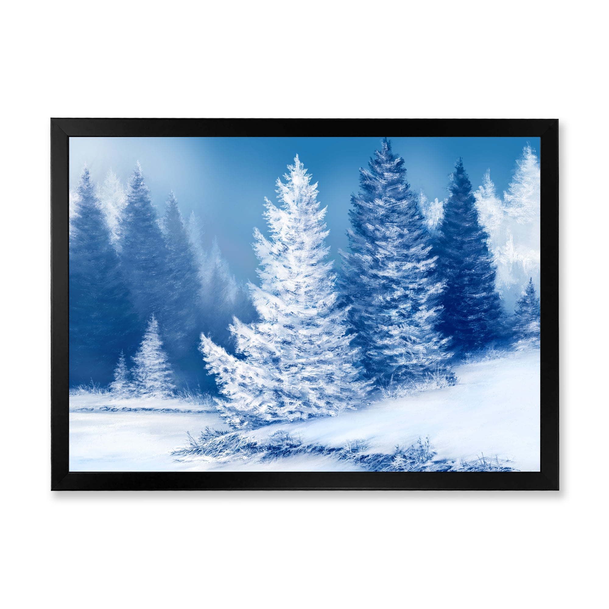 Designart 'Snow Covered Trees With Dreamlike Spruce Forest' Lake House Framed Art Print