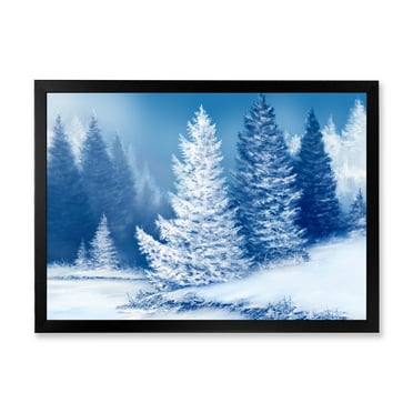 Designart 'Snow Covered Trees With Dreamlike Spruce Forest' Lake House Framed Art Print
