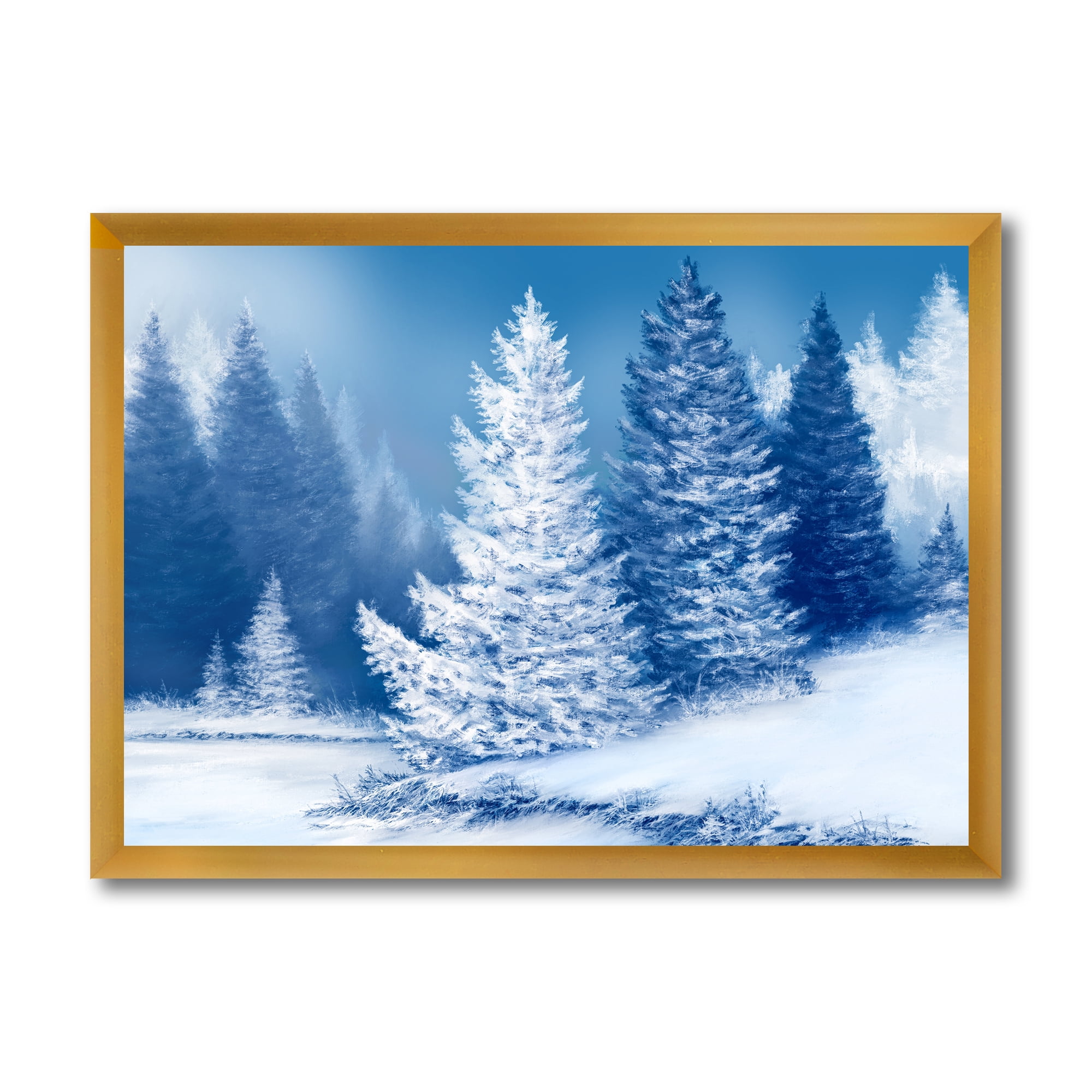 Designart 'Snow Covered Trees With Dreamlike Spruce Forest' Lake House Framed Art Print