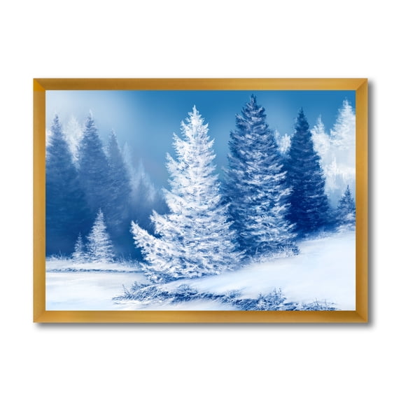 Designart 'Snow Covered Trees With Dreamlike Spruce Forest' Lake House Framed Art Print
