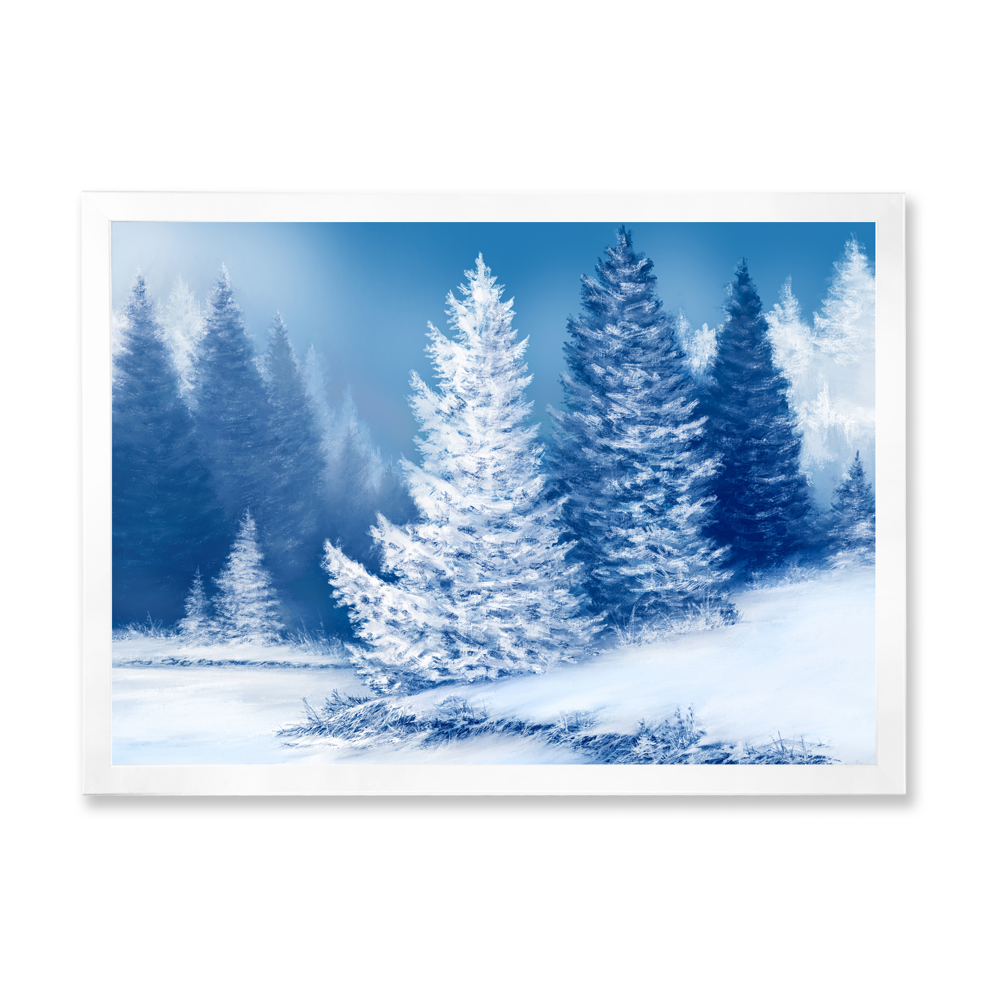 Designart 'Snow Covered Trees With Dreamlike Spruce Forest' Lake House Framed Art Print