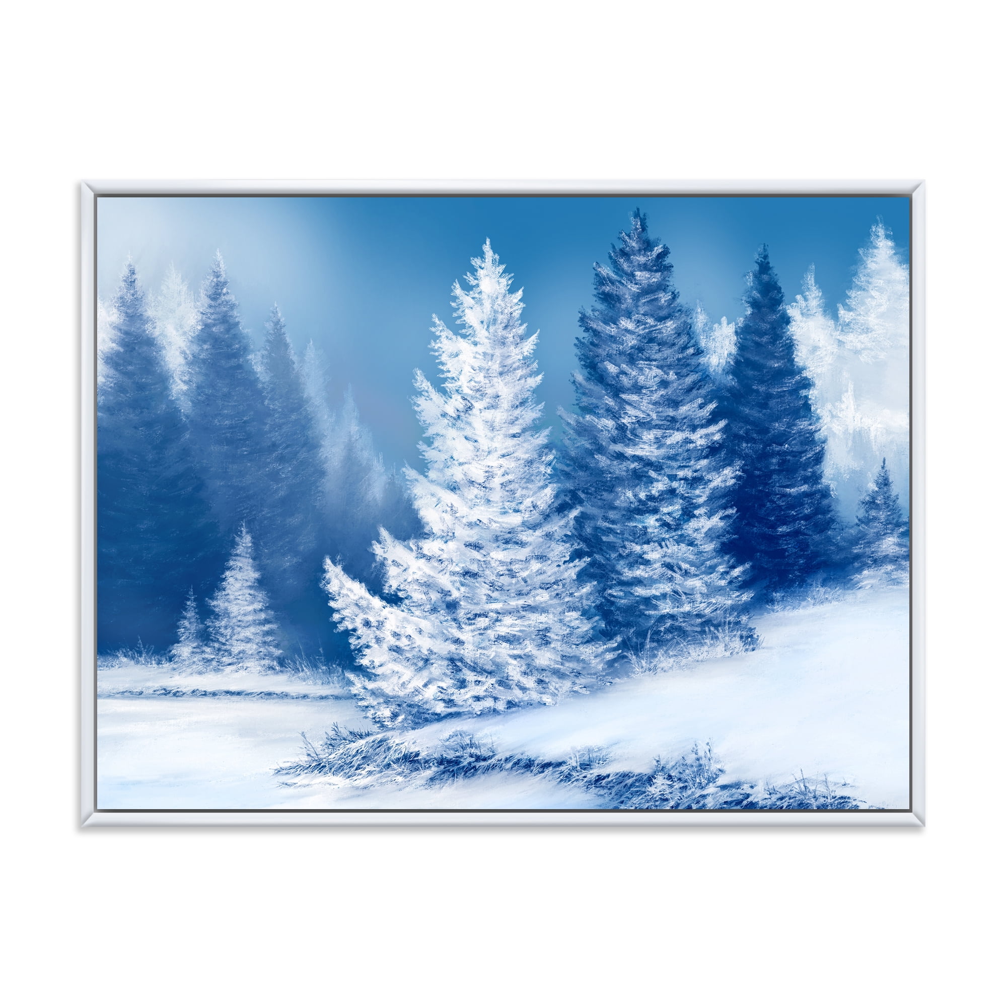 Designart 'Snow Covered Trees With Dreamlike Spruce Forest' Lake House Framed Canvas Wall Art Print
