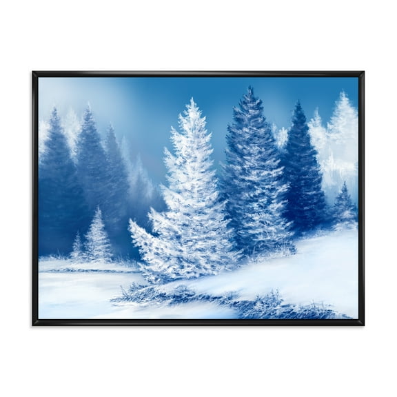 Designart 'Snow Covered Trees With Dreamlike Spruce Forest' Lake House Framed Canvas Wall Art Print