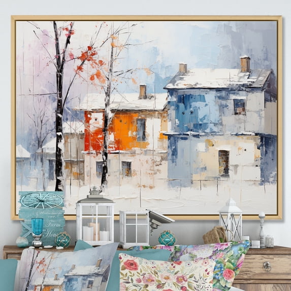 Designart "Snow House Elegance composition" Abstract Floater Framed Wall Art Living Room