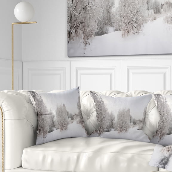 Designart Snow Landscape with Frosted Trees - Landscape Printed Throw Pillow - 18x18