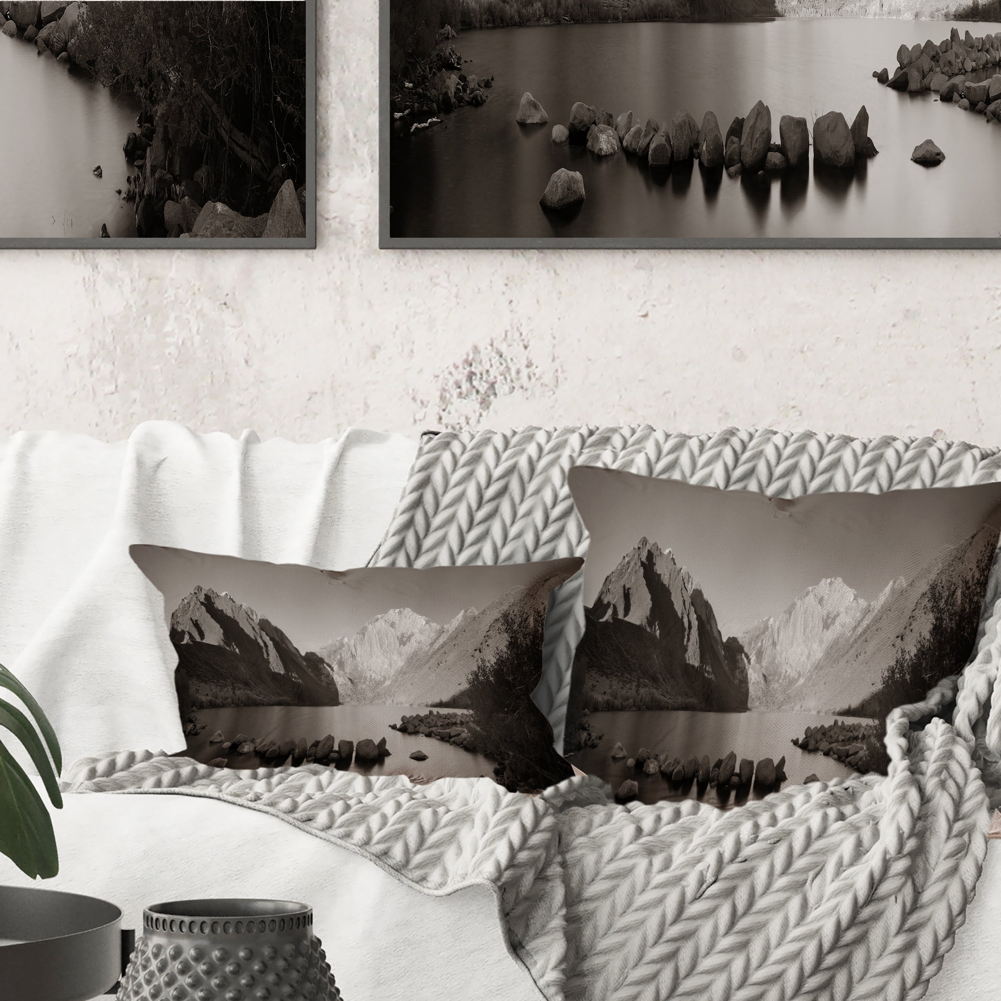 Designart Snow Mountain Lake Panorama - Landscape Printed Throw Pillow - 18x18