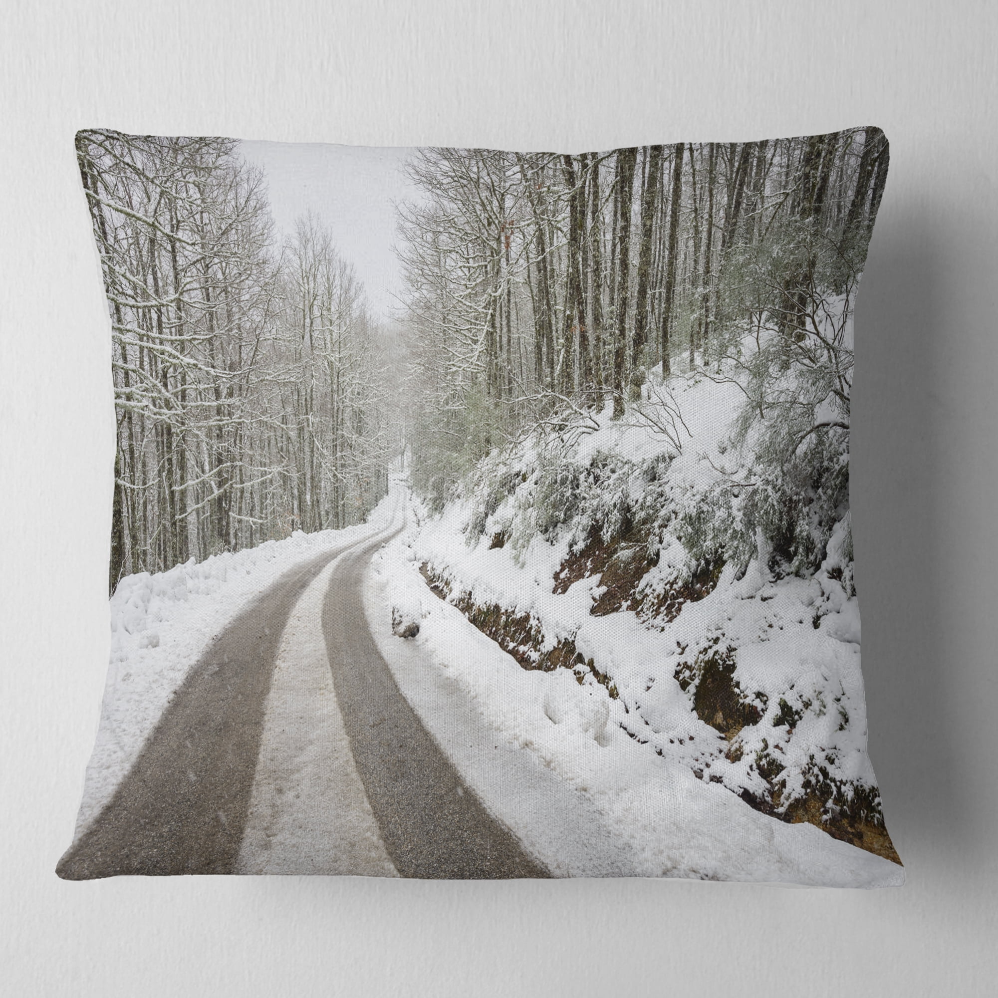Designart Snow Storm at Piornedo Spain - Landscape Printed Throw Pillow - 16x16