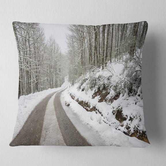 Designart Snow Storm at Piornedo Spain - Landscape Printed Throw Pillow - 16x16