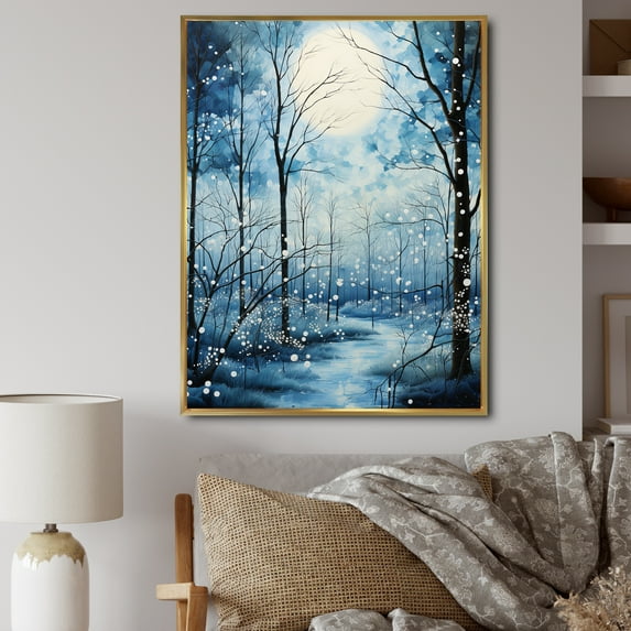 Designart "Snow Winters Beauty Pointillism" Landscape & Nature Floater Framed Wall Decor