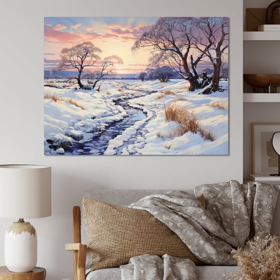 Designart "Snow Winters Dawn silence I" Landscapes Canvas Art Print