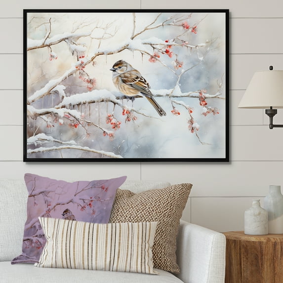 Designart "Snowbird'S Winter Wonderland" Snow Floater Framed Canvas Art Print