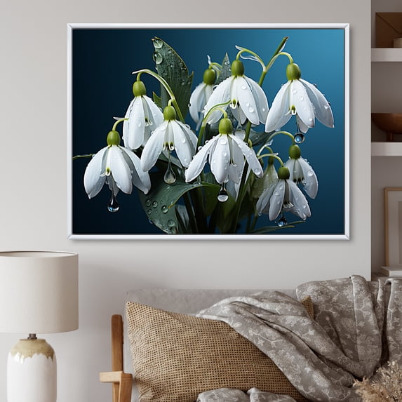 Designart "Snowdrop Winter Photography III" Snowdrops Floater Framed Canvas Prints