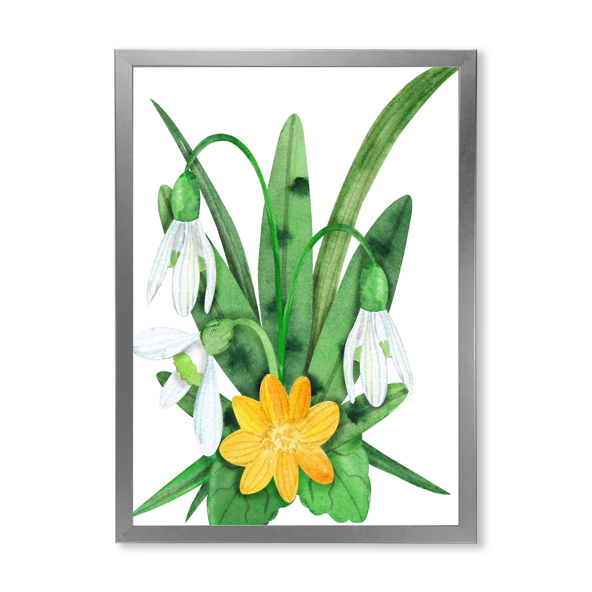 Designart 'Snowdrops and Yellow Erantis VIntage Flowers' Traditional Framed Art Print