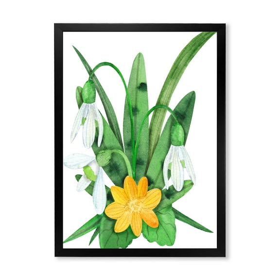 Designart 'Snowdrops and Yellow Erantis VIntage Flowers' Traditional Framed Art Print
