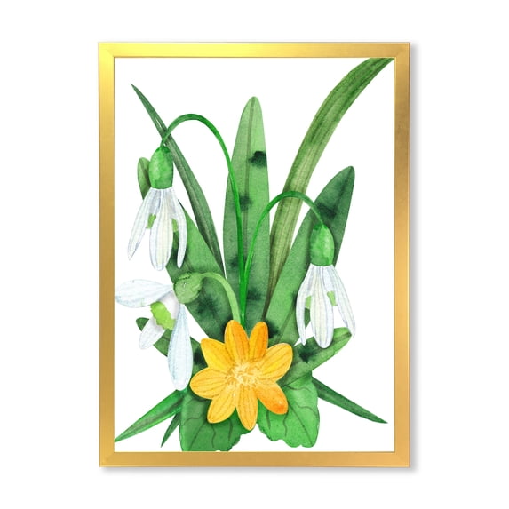 Designart 'Snowdrops and Yellow Erantis VIntage Flowers' Traditional Framed Art Print