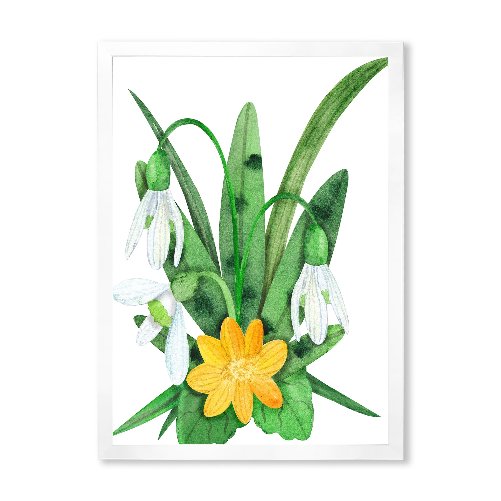 Designart 'Snowdrops and Yellow Erantis VIntage Flowers' Traditional Framed Art Print