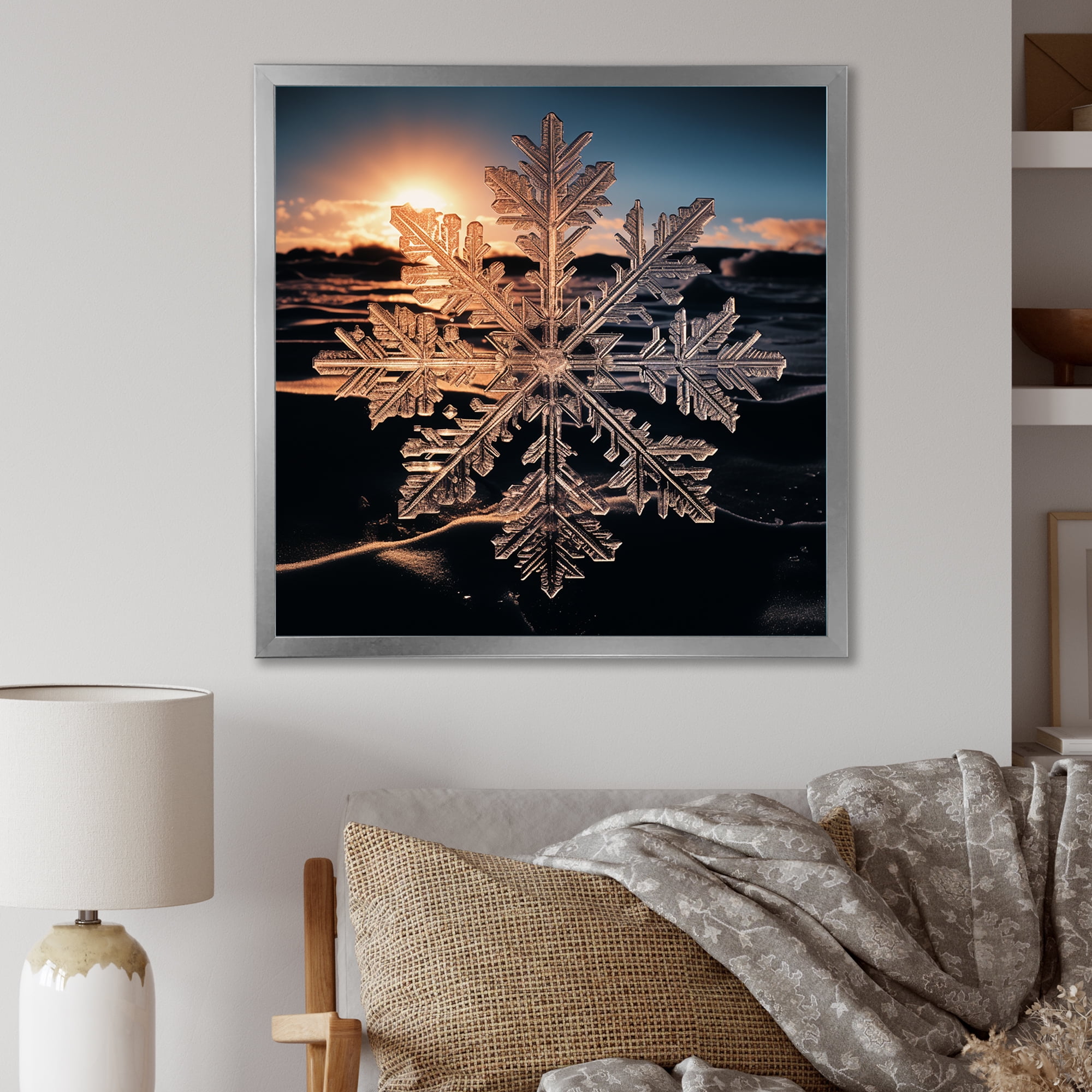 Designart "Snowflake Tranquility at Sunrise I" Landscapes Framed Wall