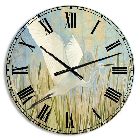 Designart 'Snowy Egret in Flight vII' Farmhouse wall clock