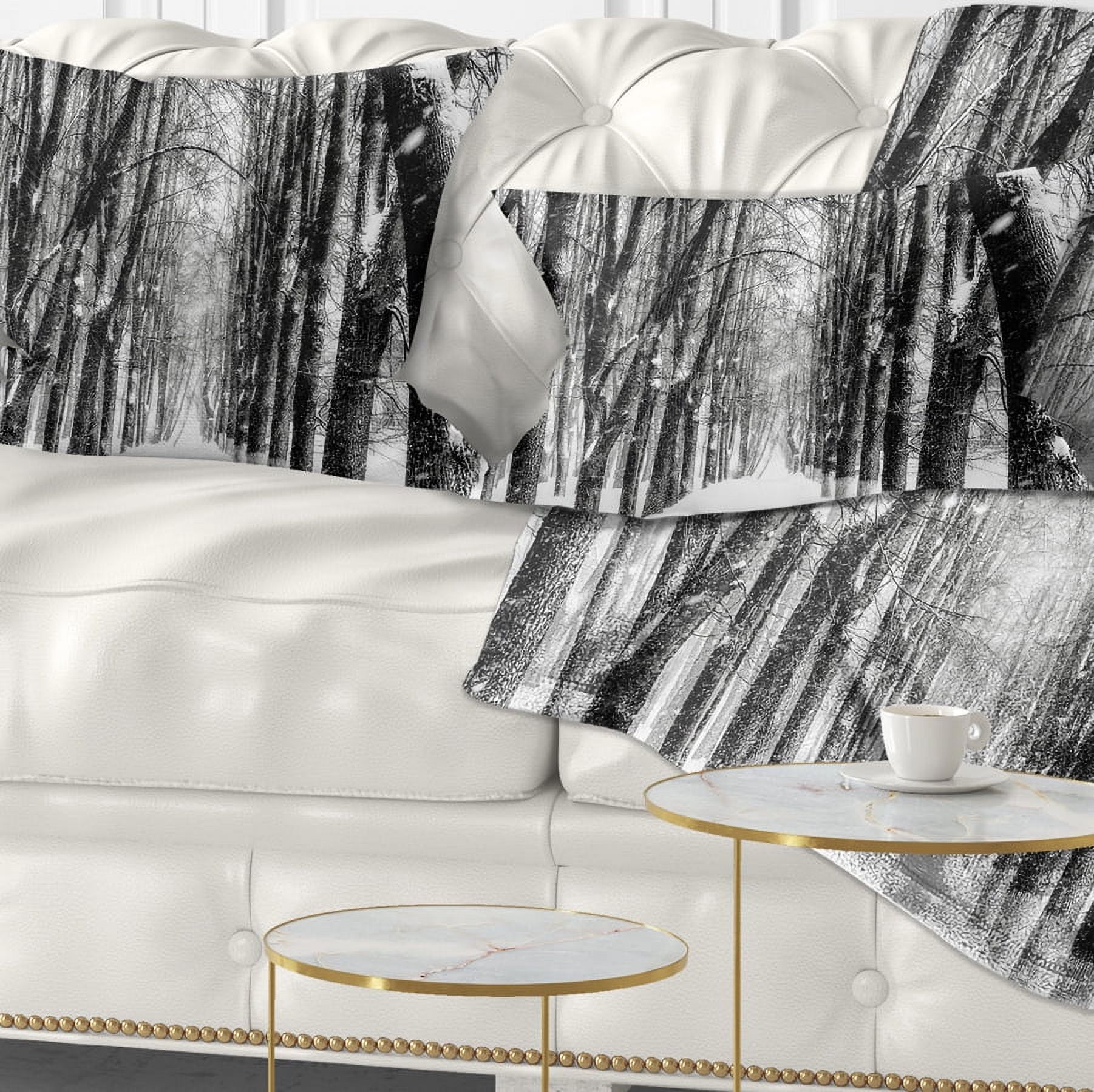 Designart Snowy Forest Black and White - Modern Forest Throw Pillow - 12x20
