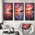thumbnail image 1 of Designart "Snowy Lake Scene Bathed in Sunshine IV" Lake Framed Wall Art Set Of 3 - Yellow Lake House Frame Canvas Set For Living Room Decor, 1 of 6
